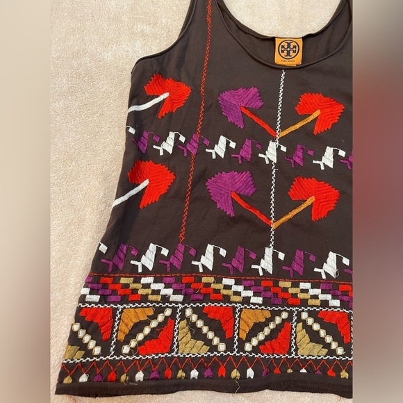 Tory Burch fully embroidered brown purple white geometric tank top women’s M - Picture 4 of 8